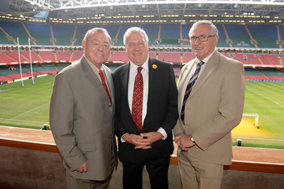 151114 - Wales v Fiji - Dove Men Series -Charlie Faulkner and Trevor Evans (right) with WRU President Dennis Gethin (centre)