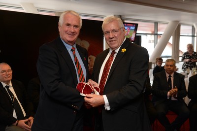 151114 - Wales v Fiji - Dove Men Series -Allen Tovey receives a WRU president cap from WRU President Dennis Gethin