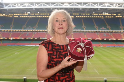 151114 - Wales v Fiji - Dove Men Series -Diane Davies receives a WRU president cap on behalf of Martin Davies