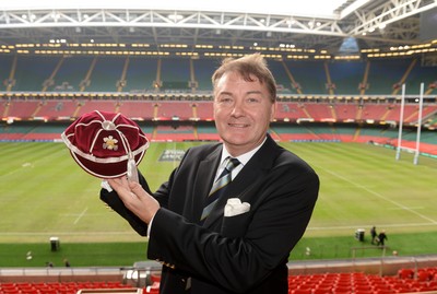 151114 - Wales v Fiji - Dove Men Series -Charles Raw-Rees receives a WRU president cap on behalf of Rheinallt Hugh Lloyd Davies