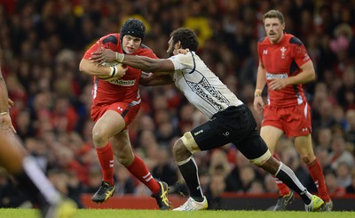 151114 - Wales v Fiji - Dove Men Series -Nicky Smith of Wales is tackled by Asaeli Tikoirotuma of Fiji