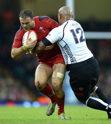 151114 - Wales v Fiji - Dove Men Series -Jamie Roberts of Wales is tackled by Nemani Nadalo of Fiji