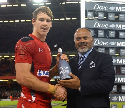 151114 - Wales v Fiji - Dove Men Series -Liam Williams of Wales with his man of the match award at the end of the game