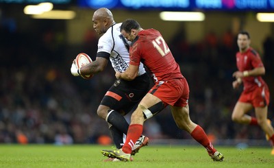 151114 - Wales v Fiji - Dove Men Series -Nemani Nadalo of Fiji is tackled by Jamie Roberts of Wales