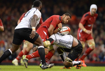 151114 - Wales v Fiji - Dove Men Series -Taulupe Faletau of Wales is tackled by Leone Nakarawa of Fiji