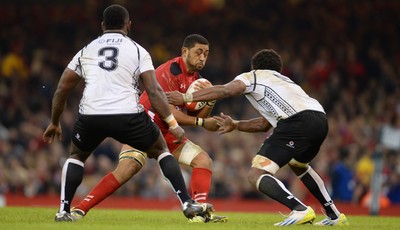 151114 - Wales v Fiji - Dove Men Series -Taulupe Faletau of Wales is tackled by Leone Nakarawa of Fiji