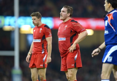 151114 - Wales v Fiji - Dove Men Series -Gethin Jenkins and Rhys Preistland (left) of Wales