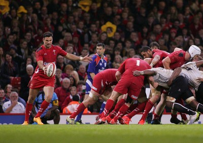 151114 - Wales v Fiji - Dove Men+Care Series - Mike Phillips of Wales kicks to touch