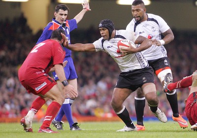 151114 - Wales v Fiji - Dove Men+Care Series - Masi Matadigo of Fiji takes on Scott Baldwin of Wales