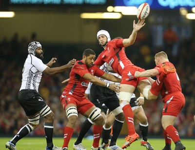 151114 -  Wales v Fiji, Dove Men Series 2014, Cardiff - Luke Charteris of Wales looks to win the high ball