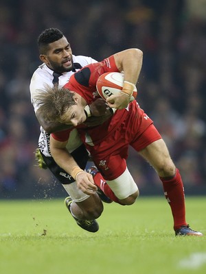 151114 -  Wales v Fiji, Dove Men Series 2014, Cardiff - Liam Williams of Wales is tackled by Nikola Matawalu of Fiji  