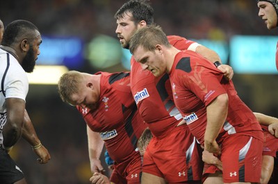 151114 - Wales v Fiji - Dove Men Series -L-r Samson Lee, Scott Baldwin, Gethin Jenkins of Wales (c) Huw Evans Agency