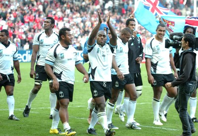 29.09.07 - Wales v Fiji - Rugby World Cup 2007 - Fiji's Mosese Rauluni claps the crowd as the celebrate win 