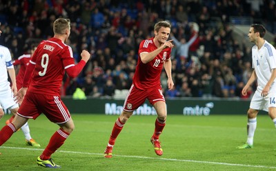161113 - Wales vs Finland - International Friendly Andy King celebrates scoring for Wales(c) Huw Evans Agency