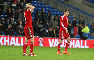 161113 - Wales vs Finland - International Friendly Despair for Andy King and Gareth Bale at the final whistle(c) Huw Evans Agency