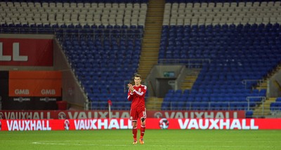 161113 - Wales vs Finland - International Friendly Gareth Bale thanks the empty seats for their support(c) Huw Evans Agency