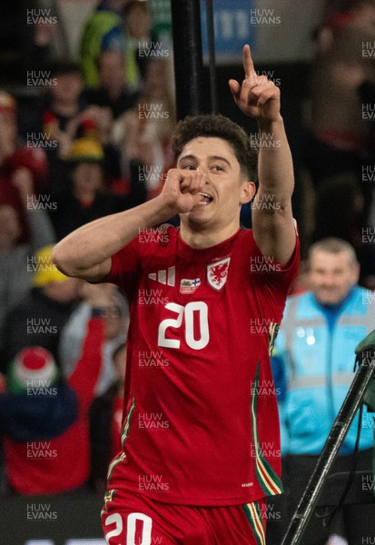 210324 - Wales v Finland, Euro 2024 qualifying play-off semi-final - Daniel James of Wales celebrates after scoring the fourth goal