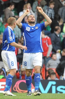 28.03.09 - Wales v Finland, FIFA World Cup 2010 Qualifying Group 4 -  Finland's Shefki Quqi celebrates after scoring his sides second goal 