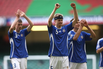 28.03.09 - Wales v Finland, FIFA World Cup 2010 Qualifying Group 4 -  Finland's Hannu Tihinen leads the celebrations as Finland applaud their fans at the end of the match 