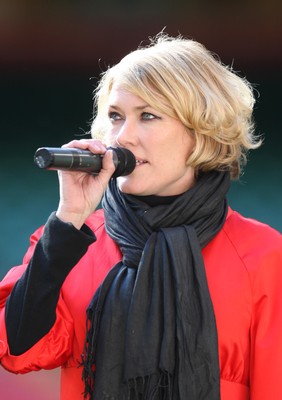 28.03.09 - Wales v Finland, FIFA World Cup 2010 Qualifying Group 4 -  Cerys Matthews sings the Welsh National Anthem 