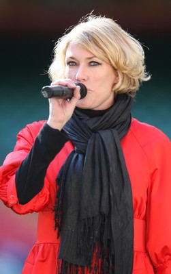 28.03.09 - Wales v Finland, FIFA World Cup 2010 Qualifying Group 4 -  Cerys Matthews sings the Welsh National Anthem 
