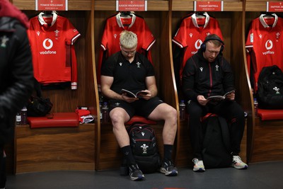 100324 - Wales v France - Guinness 6 Nations Championship - Aaron Wainwright and Tommy Reffell of Wales in the changing rooms