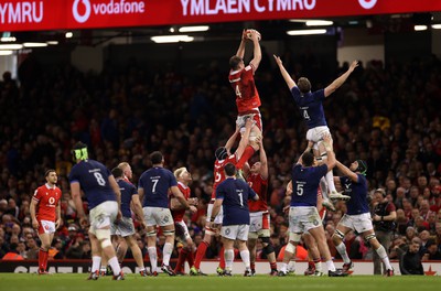 100324 - Wales v France - Guinness 6 Nations Championship - Will Rowlands of Wales wins the line out