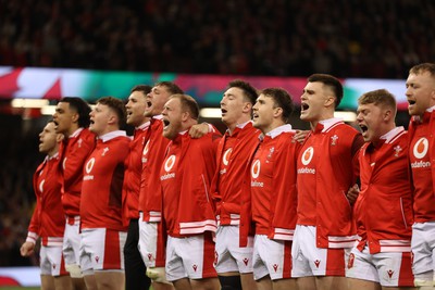 100324 - Wales v France - Guinness 6 Nations Championship - Wales sing the anthem