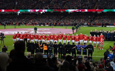 100324 - Wales v France Guinness 6 Nations - Wales line up for the anthems