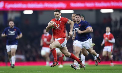 100324 - Wales v France Guinness 6 Nations - Tomos Williams of Wales races away to score try