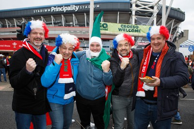 100324 - Wales v France - Guinness Six Nations - France and Wales fans outside the stadium before the match