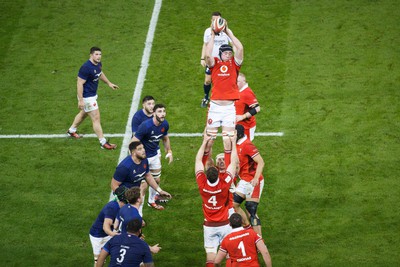 100324 - Wales v France - Guinness Six Nations - Adam Beard of Wales wins a lineout