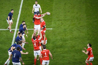 100324 - Wales v France - Guinness Six Nations - Adam Beard of Wales wins a lineout