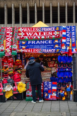 100324 - Wales v France - Guinness Six Nations - Fans in the streets outside the stadium before the match