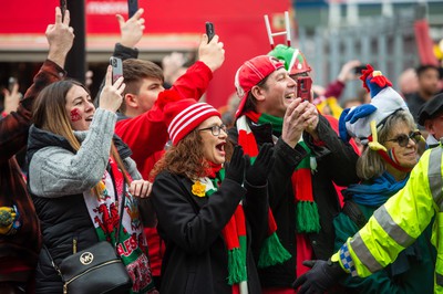 100324 - Wales v France - Guinness Six Nations - Fans in the streets outside the stadium before the match