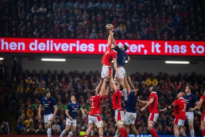 100324 - Wales v France - Guinness Six Nations - Dafydd Jenkins of Wales wins line out ball