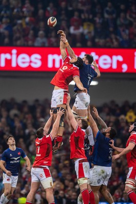 100324 - Wales v France - Guinness Six Nations - Dafydd Jenkins of Wales wins line out ball