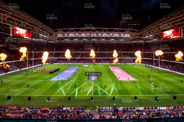 110322  - Wales v France - Guinness Six Nations  - Prematch pyrotechnics at Principality Stadium