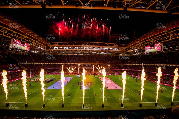 110322  - Wales v France - Guinness Six Nations  - Stadium pyrotechnics ahead of kick off 