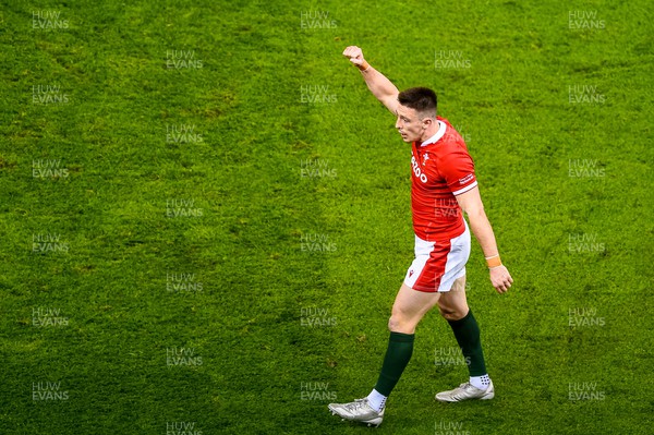 110322  - Wales v France - Guinness Six Nations  - Josh Adams of Wales reacts during the game 