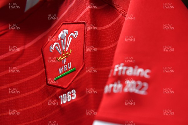 110322 - Wales v France - Guinness Six Nations - Dan Biggar jersey hangs in the Wales dressing room ahead of kick off