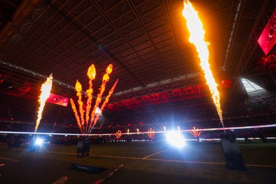 150226 - Wales v France - Guinness Six Nations - General views of Principality Stadium during the pre-match light show 