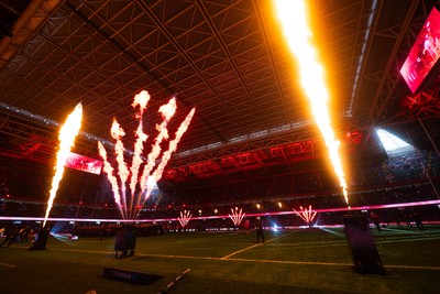 150226 - Wales v France - Guinness Six Nations - General views of Principality Stadium during the pre-match light show 
