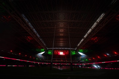 150226 - Wales v France - Guinness Six Nations - General views of Principality Stadium during the pre-match light show 