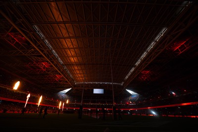 150226 - Wales v France - Guinness Six Nations - General views of Principality Stadium during the pre-match light show 