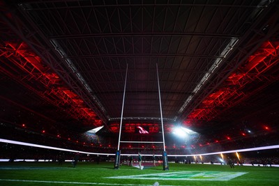150226 - Wales v France - Guinness Six Nations - General views of Principality Stadium during the pre-match light show 
