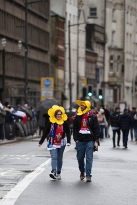 150226 - Wales v France - Guinness Six Nations - Fans in Cardiff City Centre ahead of the game 