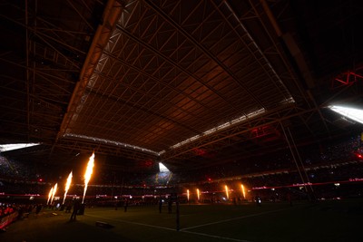 150226 - Wales v France - Guinness Six Nations - General views of Principality Stadium during the pre-match light show 