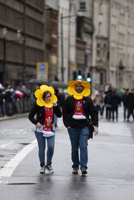 150226 - Wales v France - Guinness Six Nations - Fans in Cardiff City Centre ahead of the game 