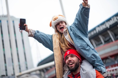 150226 - Wales v France - Guinness Six Nations - Fans in Cardiff City Centre ahead of the game 
